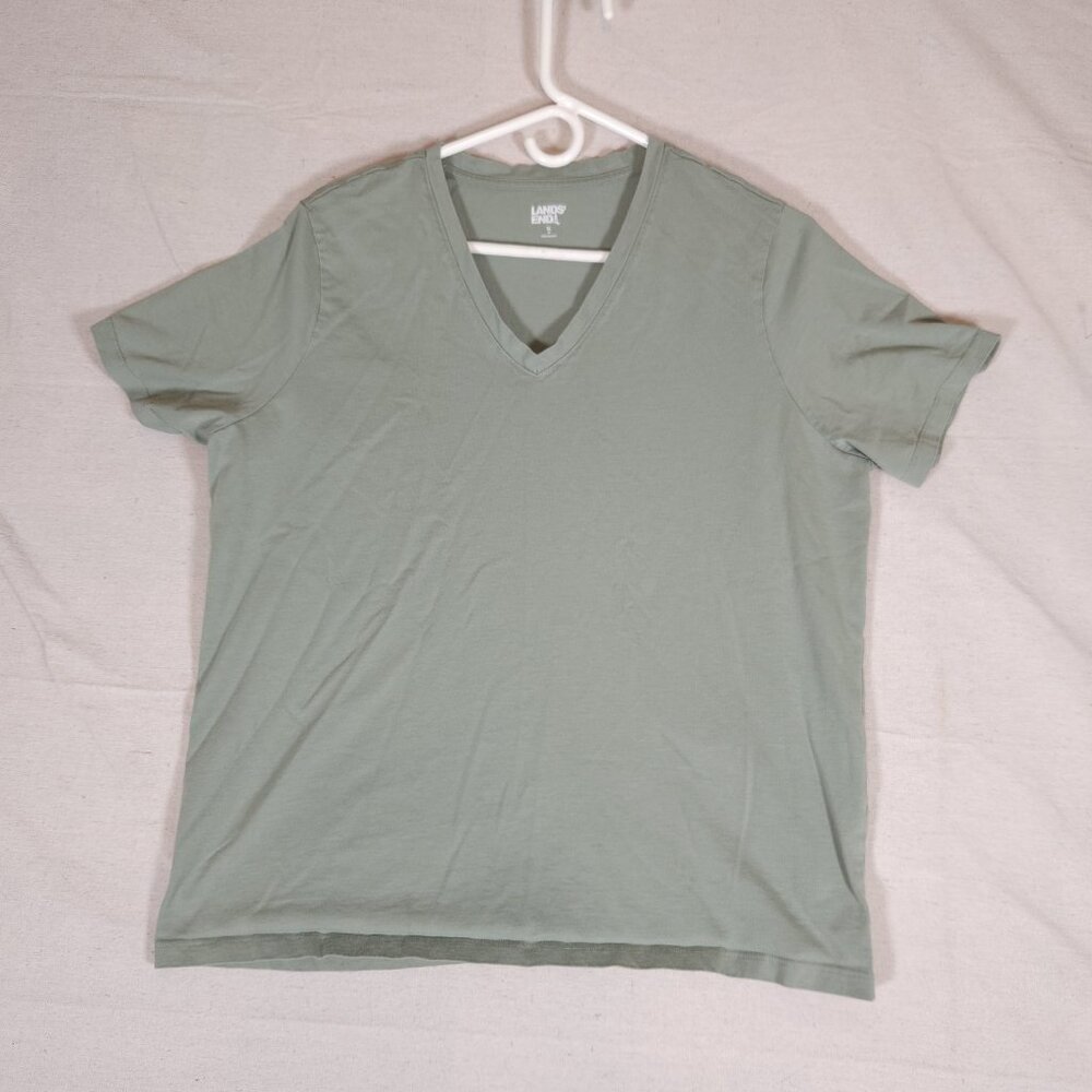 Lands End Green V-Neck Short Sleeve Casual Cotton Knit T-Shirt Womens XL 18